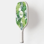 Raquette De Pickleball Nom du monogramme des Feuilles tropicaux verts (Gauche)