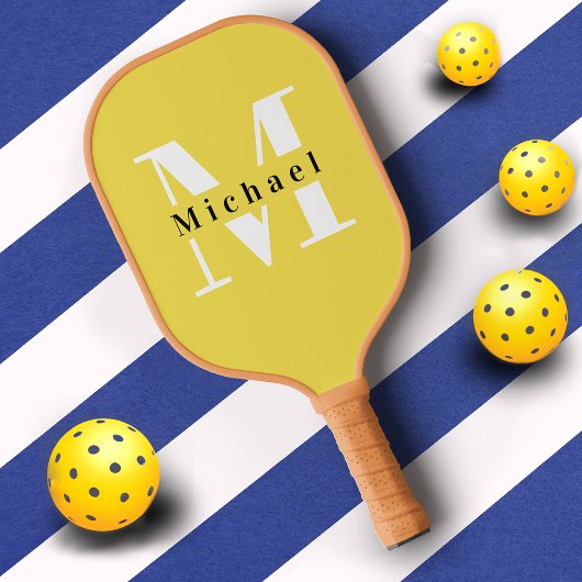 Raquette De Pickleball Nom du monogramme jaune de base + initial