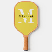 Raquette De Pickleball Nom du monogramme jaune de base + initial (Verso)