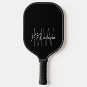 Raquette De Pickleball Nom du monogramme moderne Script noir blanc (Verso)