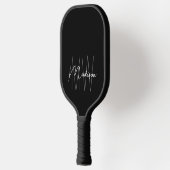 Raquette De Pickleball Nom du monogramme moderne Script noir blanc (Gauche)