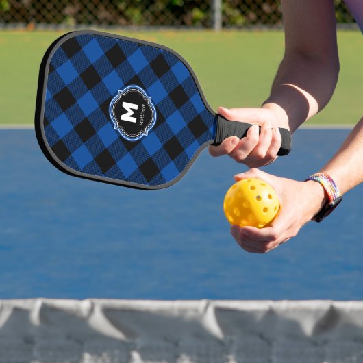 Raquette De Pickleball Nom du monogramme noir bleu (Insitu)