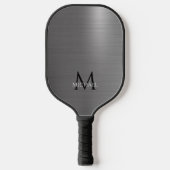 Raquette De Pickleball Nom du monogramme Première métal noir gris élégant (Recto)