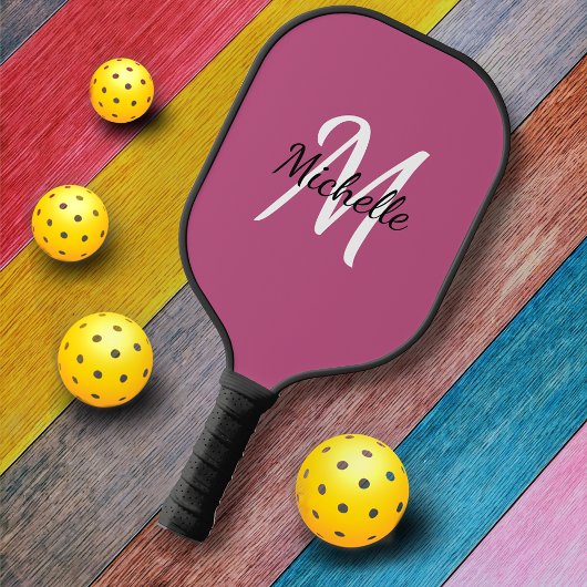 Raquette De Pickleball Nom du monogramme rose mignon de la fille + initia