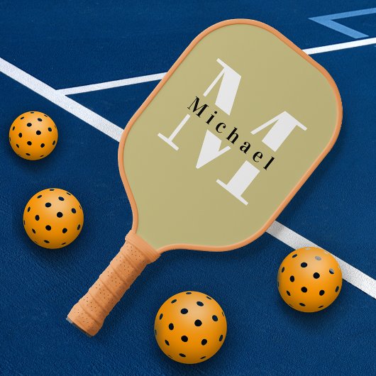 Raquette De Pickleball Nom du monogramme vert de base + initial