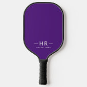 Raquette De Pickleball Nom du monogramme violet de base + initiales (Verso)