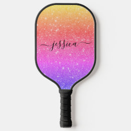 Raquette De Pickleball Nom du script de parties scintillant arc-en-ciel p