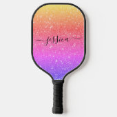 Raquette De Pickleball Nom du script de parties scintillant arc-en-ciel p (Verso)