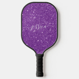 Raquette De Pickleball Nom du script de parties scintillant violet pagaie
