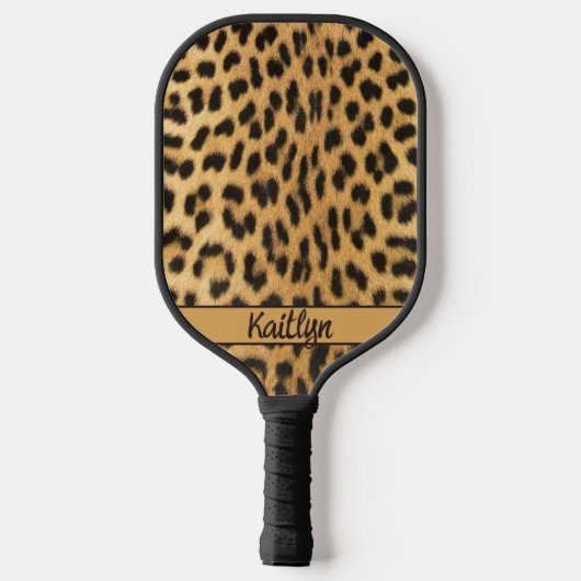 Raquette De Pickleball Nom du script Empreinte de léopard glamour (Verso)
