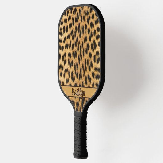Raquette De Pickleball Nom du script Empreinte de léopard glamour (Gauche)