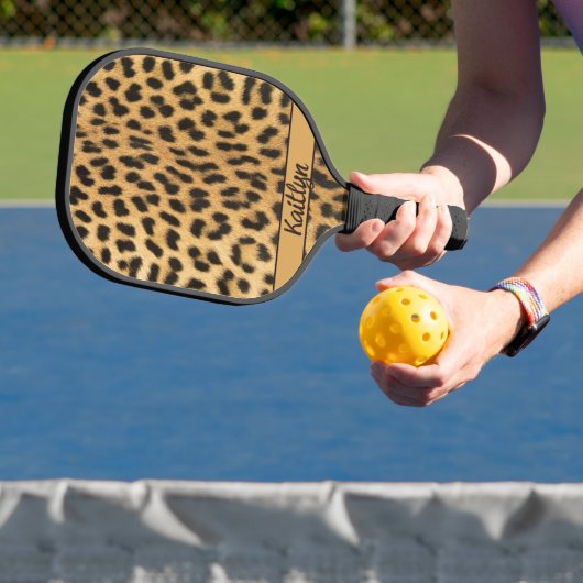 Raquette De Pickleball Nom du script Empreinte de léopard glamour (Insitu)