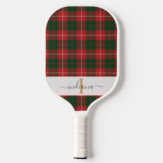 Raquette De Pickleball Nom du script Monogramme Plaid Tartan Rustique (Verso)