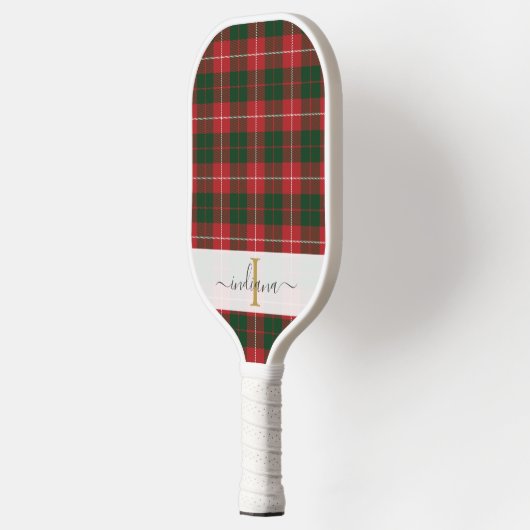 Raquette De Pickleball Nom du script Monogramme Plaid Tartan Rustique (Gauche)