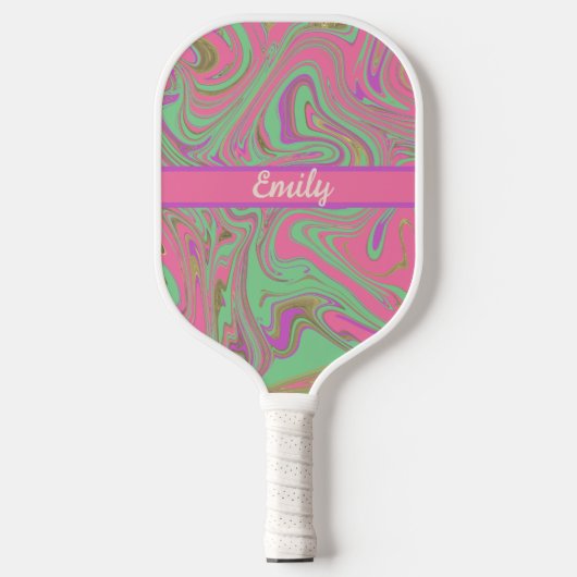 Raquette De Pickleball Nom du script Pink Purple Motif Liquide (Recto)
