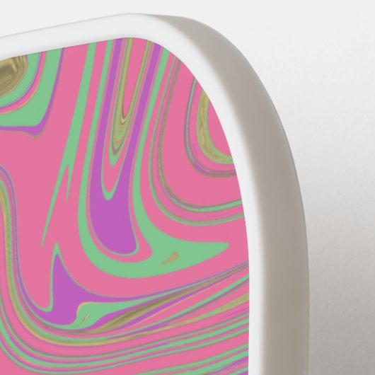 Raquette De Pickleball Nom du script Pink Purple Motif Liquide (Détail gauche)