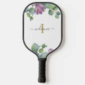 Raquette De Pickleball Nom en écriture Monogram Eucalyptus Verdure Violet (Verso)