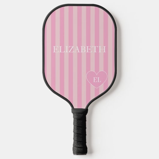 Raquette De Pickleball Nom et initiale à rayures rose féminin (Recto)