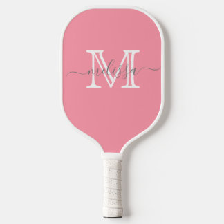 Raquette De Pickleball Nom et monogramme minimaux élégants rose