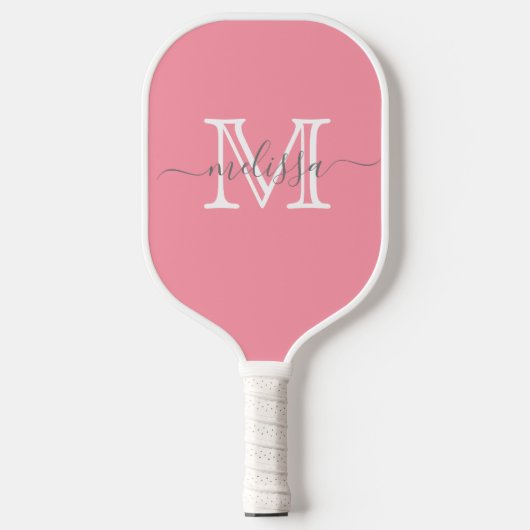 Raquette De Pickleball Nom et monogramme minimaux élégants rose (Recto)