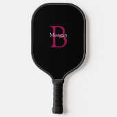 Raquette De Pickleball Nom et monogramme sur fond noir (Verso)