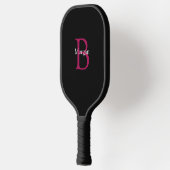 Raquette De Pickleball Nom et monogramme sur fond noir (Gauche)