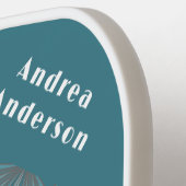 Raquette De Pickleball Nom et motif rétro en Pic turquoise et gris (Détail gauche)