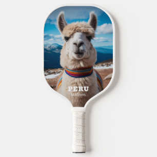 Raquette De Pickleball Nom et texte personnalisés Pérou Llama