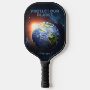 Raquette De Pickleball Nom et texte personnalisés Planète Terre
