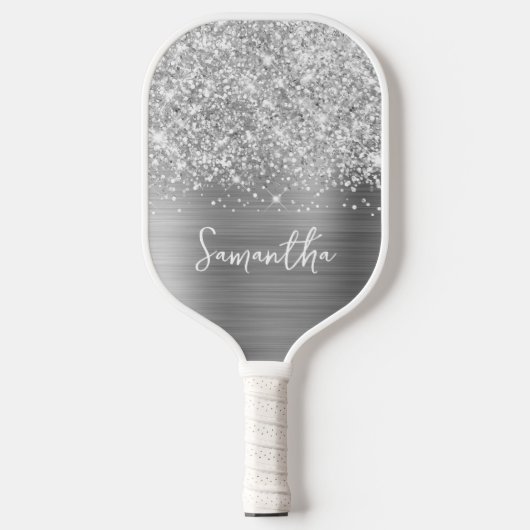 Raquette De Pickleball Nom Glam Argent Pailleté (Recto)