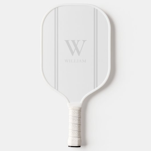 Raquette De Pickleball Nom initial blanc moderne Monogramme (Verso)