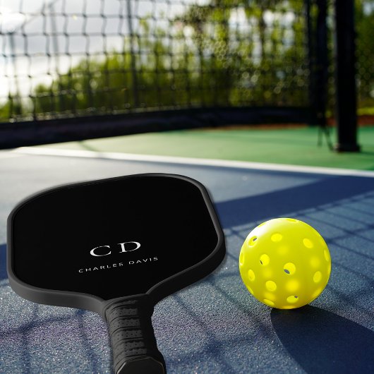 Raquette De Pickleball Nom initial du monogramme noir blanc