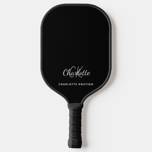 Raquette De Pickleball Nom initial du monogramme noir blanc (Verso)
