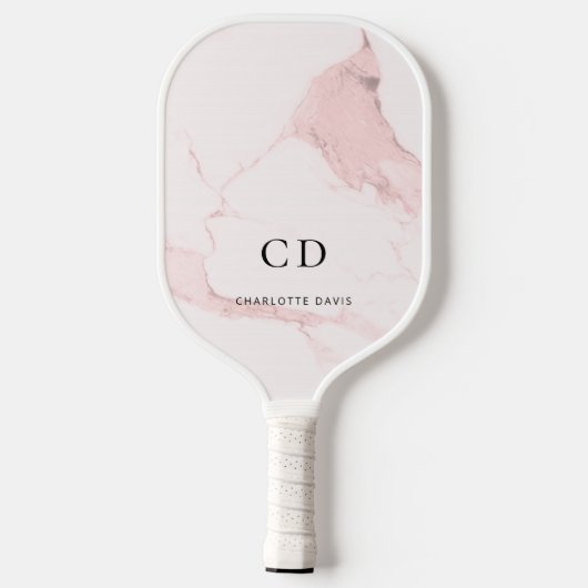 Raquette De Pickleball Nom initial du monogramme rose marbre (Verso)