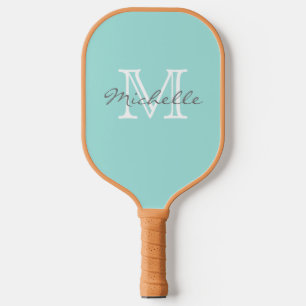 Raquette De Pickleball Nom minimal élégant et Monogram Aqua