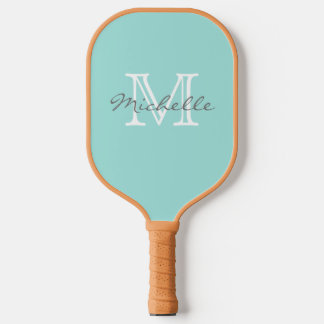 Raquette De Pickleball Nom minimal élégant et Monogram Aqua