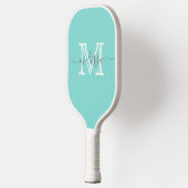 Raquette De Pickleball Nom minimal Turquoise élégant et monogramme (Gauche)