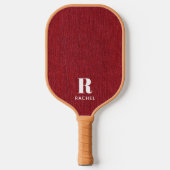 Raquette De Pickleball Nom Monogramme || Impression de denim rouge rubis (Recto)