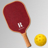 Raquette De Pickleball Nom Monogramme || Impression de denim rouge rubis