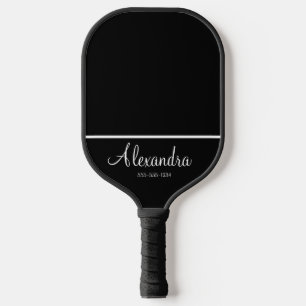 Raquette De Pickleball Nom monogramme minimal blanc et noir