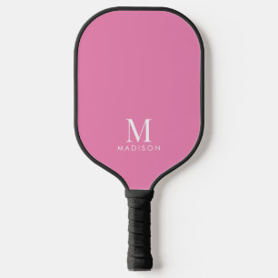 Raquette De Pickleball Nom Monogramme moderne rose