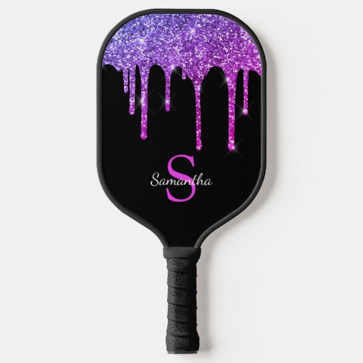 Raquette De Pickleball Nom Monogramme Paillettes Rose Violet (Recto)