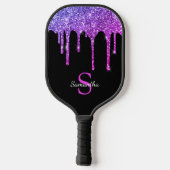 Raquette De Pickleball Nom Monogramme Paillettes Rose Violet (Verso)