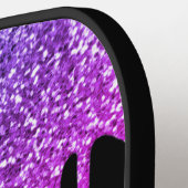 Raquette De Pickleball Nom Monogramme Paillettes Rose Violet (Détail gauche)