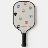 Raquette De Pickleball Nom monogrammé Paws Chien Chat (Verso)