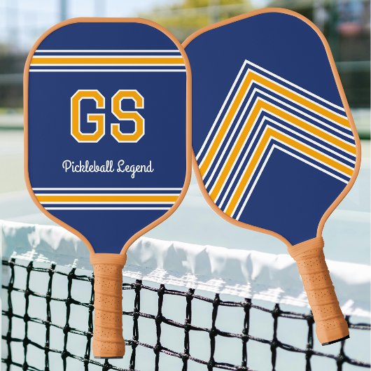 Raquette De Pickleball Nom Monogramme personnalisé Initiales Retro Marine