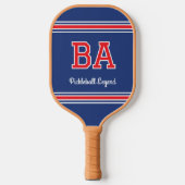 Raquette De Pickleball Nom Monogramme personnalisé Initiales Rouge Marine (Recto)