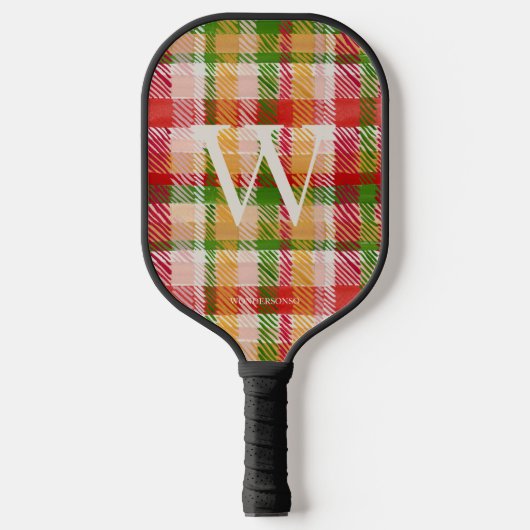 Raquette De Pickleball Nom Monogrammé Texture Tartan (Recto)