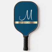 Raquette De Pickleball Nom noir sur Gold Band & Grand Pic Monogramme Blan (Verso)