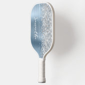 Raquette De Pickleball Nom pailleté argent et bleu clair Glam Script (Gauche)